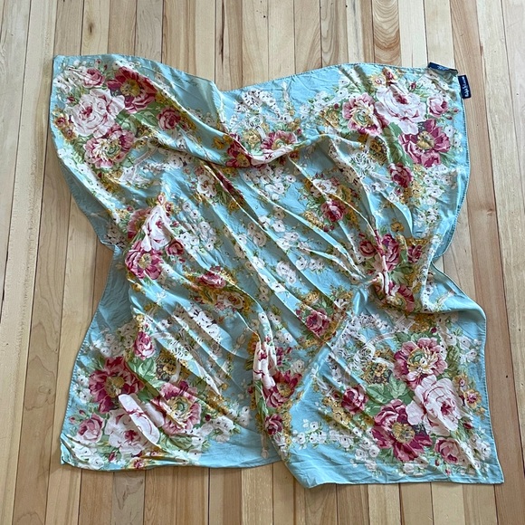 Ralph Lauren Blue Label Accessories - Vintage 80s-90s Ralph Lauren Floral Print Silk Scarf